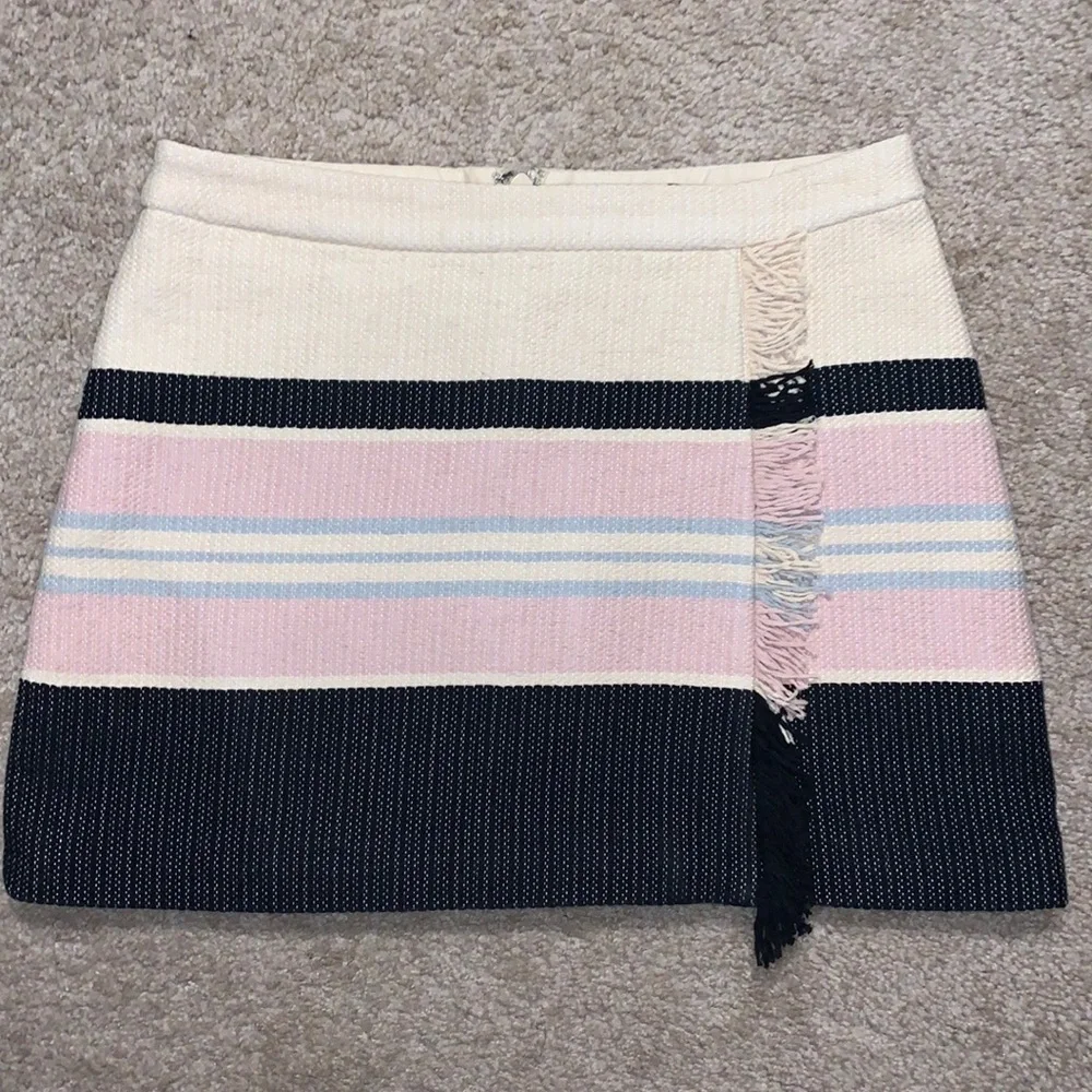 BCBGMAXAZRIA Black/ Pink/Cream Mallika Striped Fringe-‎ Detail Skirt